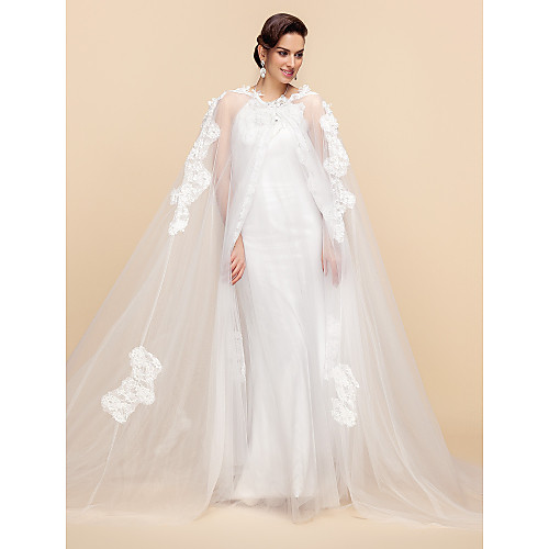 

Long Sleeve Capes Lace / Tulle Wedding / Party Evening Wedding Wraps / Hoods & Ponchos With