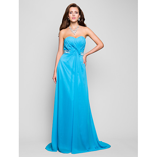 

Ball Gown Open Back Prom Formal Evening Military Ball Dress Sweetheart Neckline Strapless Sleeveless Floor Length Chiffon with Criss Cross Crystals Draping 2021