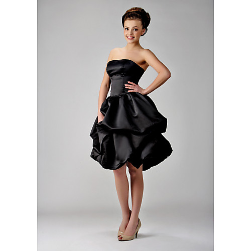 

Ball Gown Strapless Knee Length Satin Bridesmaid Dress with Pick Up Skirt / Sash / Ribbon / Bow(s)