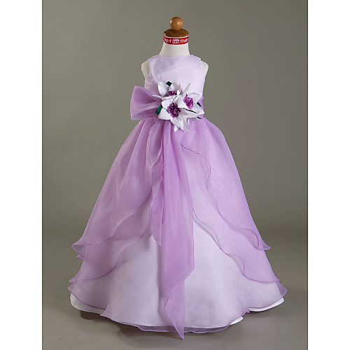 

Ball Gown Floor Length Wedding Party Organza / Satin Sleeveless Bateau Neck with Sash / Ribbon / Split Front / Flower