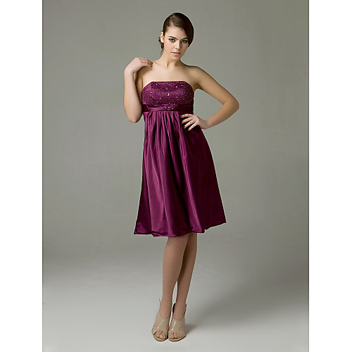 

Princess / A-Line Strapless Knee Length Satin Bridesmaid Dress with Pleats / Beading / Draping