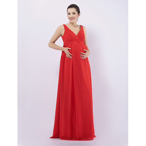 

Sheath / Column Straps / V Neck Floor Length Chiffon Bridesmaid Dress with Draping / Maternity
