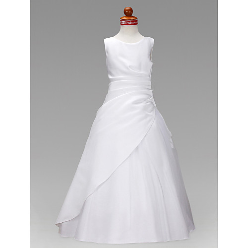 

Princess / A-Line Floor Length Wedding / First Communion Flower Girl Dresses - Satin / Tulle Sleeveless Jewel Neck with Ruched / Ruffles / Spring / Summer / Fall / Winter