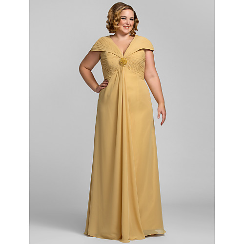 

Sheath / Column Elegant Prom Formal Evening Dress V Neck Short Sleeve Floor Length Chiffon with Crystals Flower 2021