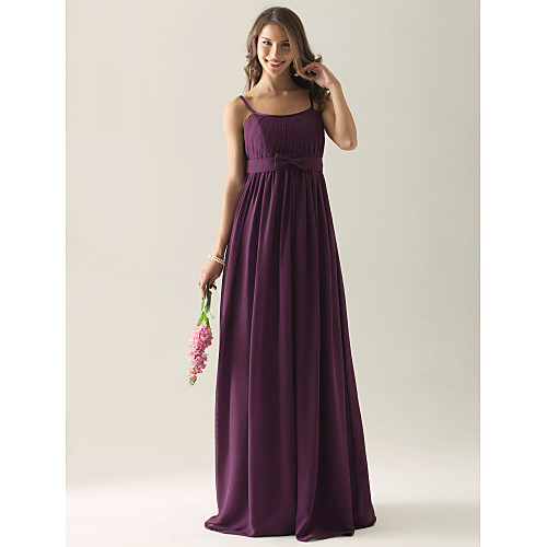 

Ball Gown / A-Line / Sheath / Column Spaghetti Strap Floor Length Chiffon Bridesmaid Dress with Bow(s) / Pleats / Draping
