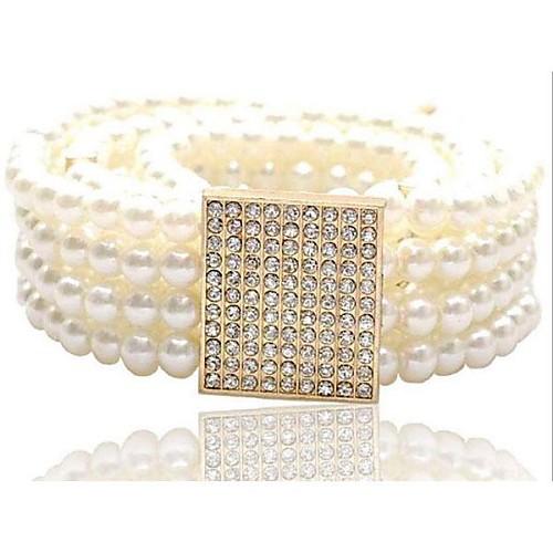 

Women's Imitation Pearl Wide Belt - Solid Colored / Cute