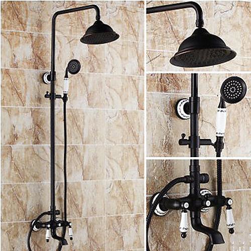

Shower System Set - Rainfall Antique Oil-rubbed Bronze Shower System Ceramic Valve Bath Shower Mixer Taps