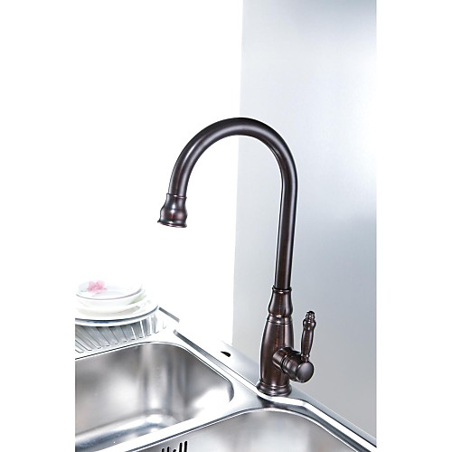 

Traditional Oil-rubbed Bronze Finish One Hole Single Handle Deck Mounted Rotatable Brass Kitchen Faucet