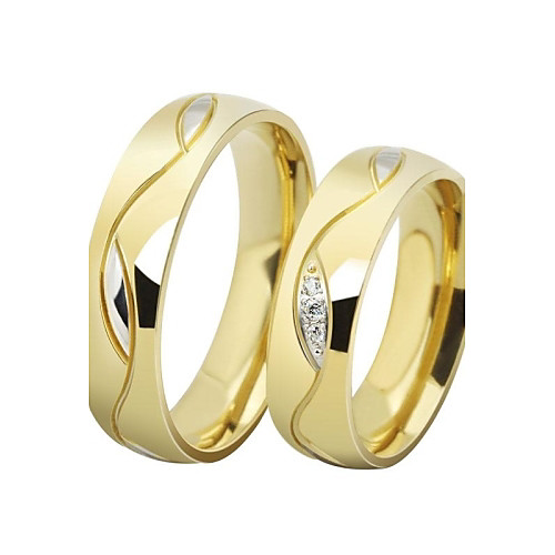

Couple's Couple Rings Band Ring Groove Rings AAA Cubic Zirconia 2pcs Black Golden Stainless Steel Titanium Steel Gold Plated Circle Ladies Luxury Wedding Gift Jewelry Love / Imitation Diamond