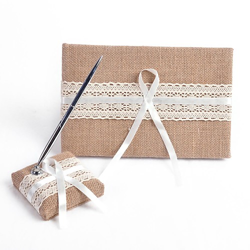 

Guest Book / Pen Set Linen Garden Theme With Bowknot / Ribbons Guest Book / Pen Set