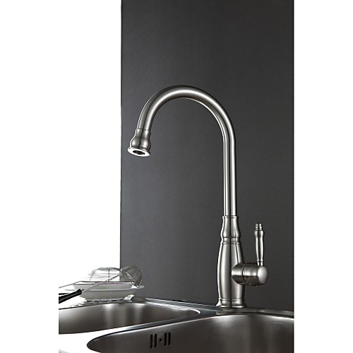 

Traditional Nickel Brushed Finish One Hole Single Handle Deck Mounted Rotatable Brass Kitchen Faucet