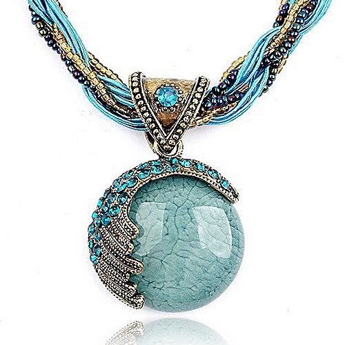 

Women's Turquoise Pendant Necklace Twisted Bohemian European Fashion Boho Alloy Black Brown Green Red Blue 425 cm Necklace Jewelry 1pc For Party Birthday Gift Daily Casual