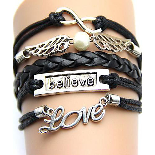 

Women's Vintage Angel Wings Love Woven PU Leather Bracelet