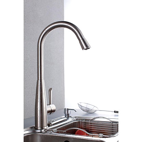 

Contemporary Nickel Brushed Finish One Hole Single Handle Deck Mounted Rotatable Brass Kitchen Faucet