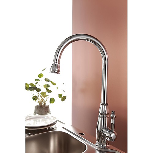 

Traditional Chrome Finish One Hole Single Handle Deck Mounted Rotatable Brass Kitchen Faucet