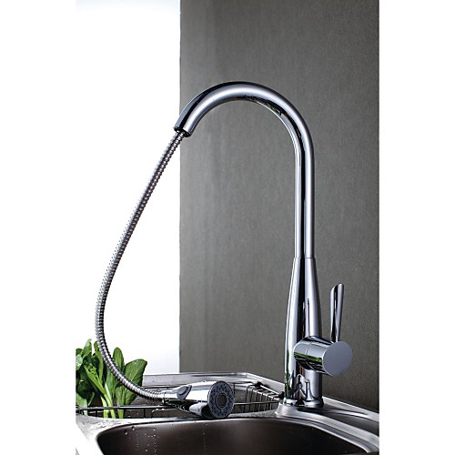 

Contemporary Pull-out/­Pull-down Deck Mounted Pullout Spray with Ceramic Valve Single Handle One Hole for Chrome , Kitchen faucet