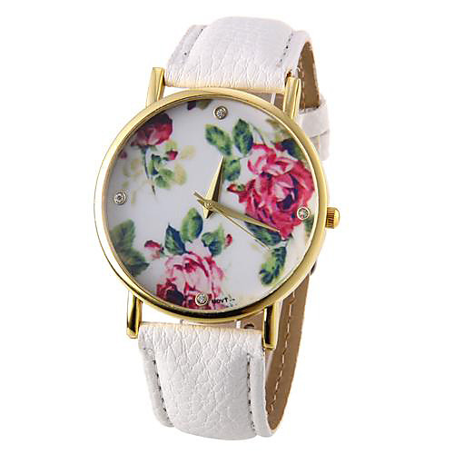 

Women's Wrist Watch Quartz Quilted PU Leather Black / White / Blue Casual Watch Analog Ladies Flower Fashion - Red Green Blue