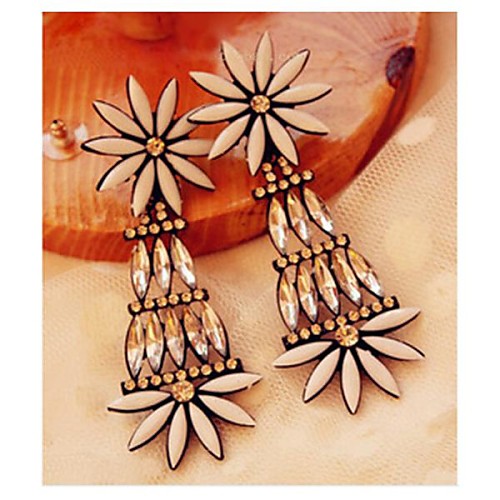 

White Daisies Shine All Gems Drop Super Long Temperament Stud Earrings