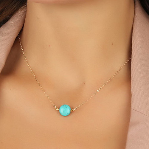 

Women's Turquoise Pendant Necklace Solitaire Ladies Simple Basic European Resin Turquoise Alloy Blue Necklace Jewelry 1pc For Party Daily Casual
