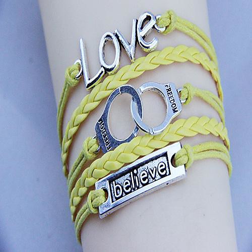 

Women's Occident Vintage Jewelry Freedom and Love Belive Groups PU Handmade Woven Bracelet