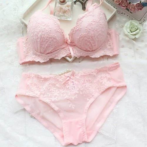 

Women's Push-up Lace Bras 5/8 cup Bras Solid Colored Sexy Cotton Red Blue Pink