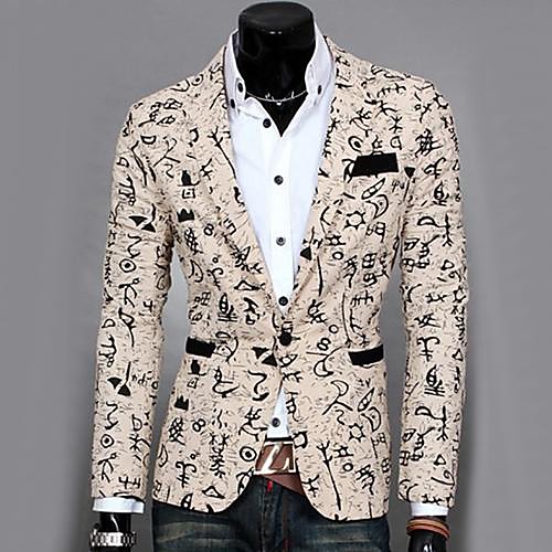 

Men's Blazer Short Daily Work Print Long Sleeve White / Green / Beige M / L / XL