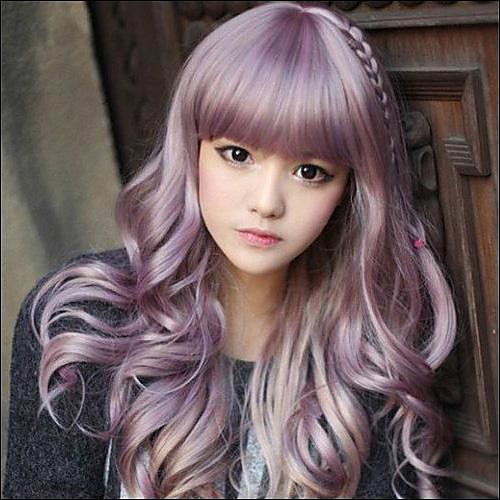 

Synthetic Wig Wavy Wavy With Bangs Wig Long Purple Synthetic Hair 20 inch Women's Purple