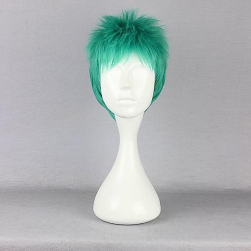 

One Piece Roronoa Zoro Cosplay Wigs Men's 12 inch Heat Resistant Fiber Green Anime