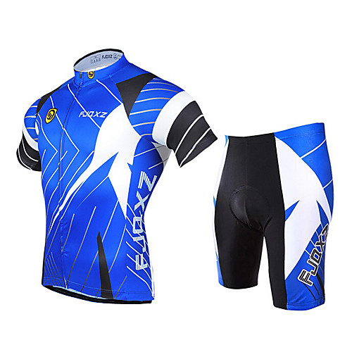 

FJQXZ Men's Short Sleeve Cycling Jersey with Shorts Blue Bike Clothing Suit Breathable 3D Pad Quick Dry Ultraviolet Resistant Sports Polyester Patchwork Mountain Bike MTB Road Bike Cycling Clothing