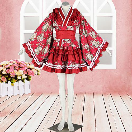 

Wa Lolita Dress Satin Outfits Cosplay Long Sleeve Medium Length Costumes