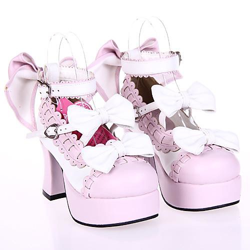 

Women's Lolita Shoes Gothic Lolita High Heel Shoes Bowknot 7.5 cm White Pink PU Leather / Polyurethane Leather Halloween Costumes