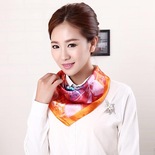 

Bandana Work Satin Square Scarf - Floral Print / Cute
