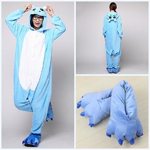 

Adults' Kigurumi Pajamas with Slippers Duck Hippo Animal Onesie Pajamas Coral fleece Blue Cosplay For Men and Women Animal Sleepwear Cartoon Festival / Holiday Costumes