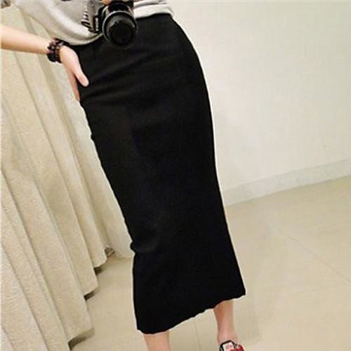 

Women's Work Cotton Pencil Skirts Solid Colored Split Black Gray