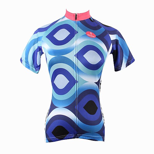 

ILPALADINO Women's Short Sleeve Cycling Jersey Blue Bike Jersey Top Breathable Quick Dry Ultraviolet Resistant Sports Clothing Apparel