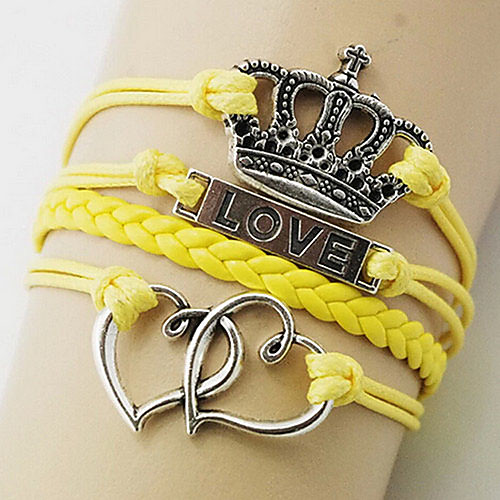 

Women's Wrap Bracelet Leather Bracelet woven Heart Crown Love Ladies European Fashion Leather Bracelet Jewelry Purple / Yellow / Pink For Party Daily Casual