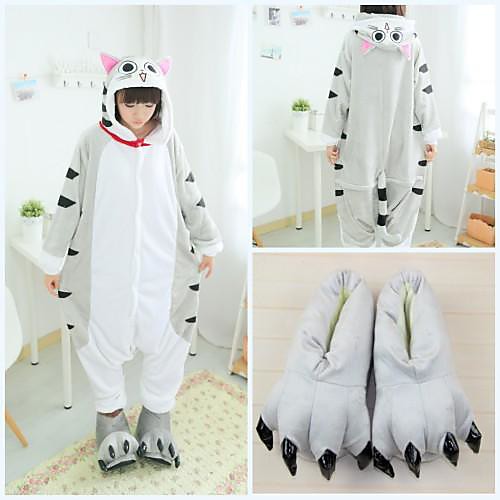 

Adults' Kigurumi Pajamas with Slippers Cat Onesie Pajamas Coral fleece Gray Cosplay For Men and Women Animal Sleepwear Cartoon Festival / Holiday Costumes