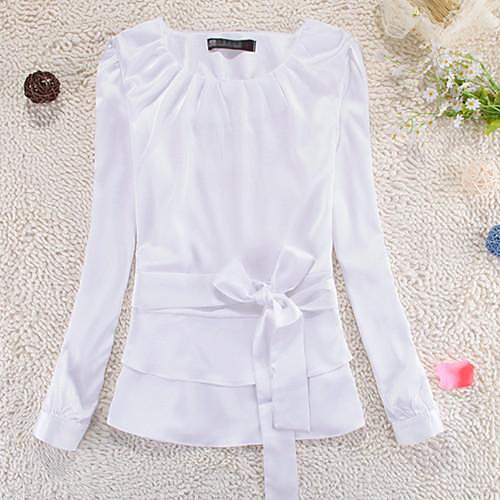 

Women's Solid Colored Bow Ruffle Blouse Simple Street chic Formal White / Black