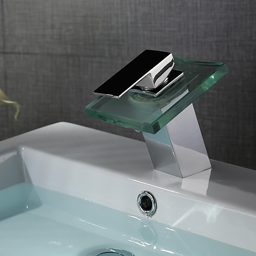 

Bathroom Sink Faucet - LED / Waterfall Chrome Centerset One Hole / Single Handle One HoleBath Taps / Brass