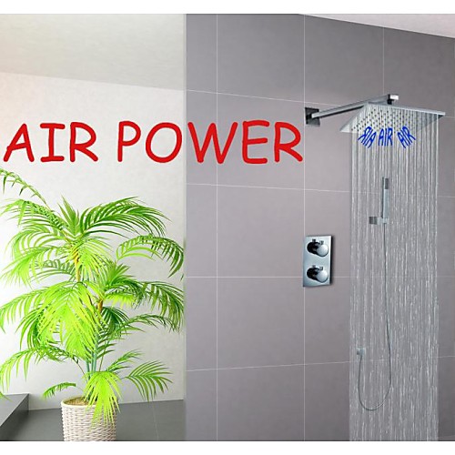 

Shower Faucet Set - Handshower Included Thermostatic Rain Shower Contemporary Chrome Wall Mounted Brass Valve Bath Shower Mixer Taps