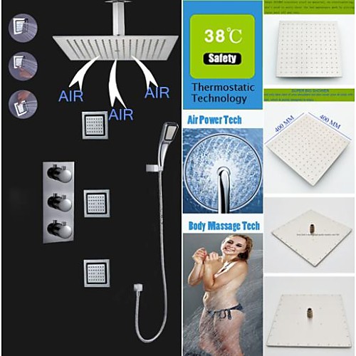 

Shower Faucet Set - Handshower Included Thermostatic Rain Shower Contemporary Chrome Wall Mounted Brass Valve Bath Shower Mixer Taps