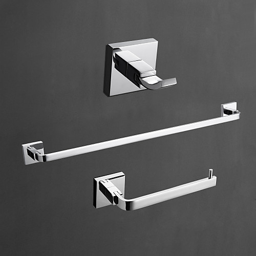 

Brass Bathroom Accessory Set Contemporary Robe Hook, Towel Bar and Toilet Paper Holders Wall Mounted Chrome Household