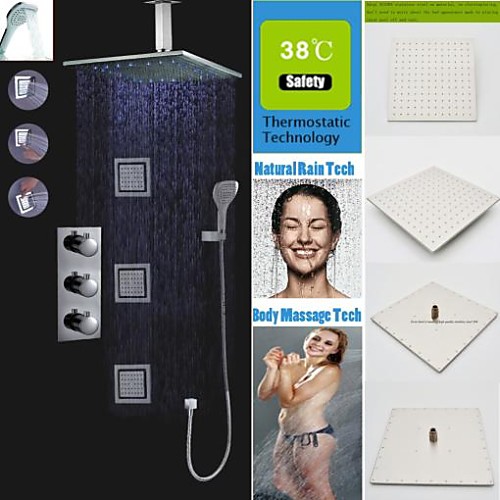 

Shower Faucet Set - Handshower Included Thermostatic LED Contemporary Chrome Ceiling Mounted Brass Valve Bath Shower Mixer Taps