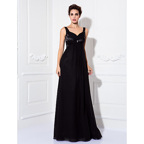 

Sheath / Column Prom Formal Evening Military Ball Dress Straps Sleeveless Floor Length Chiffon with Criss Cross Crystals 2021