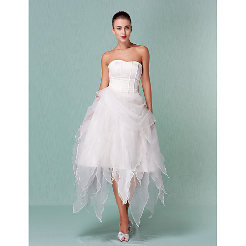 

Ball Gown Wedding Dresses Sweetheart Neckline Asymmetrical Organza Strapless Little White Dress with Draping 2021