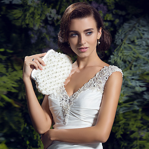 

Women's Imitation Pearl Satin Evening Bag Ivory