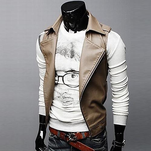

Men's Top Solid Colored PU Coat Tops Black
