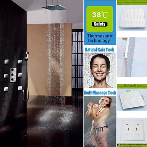 

Shower Faucet Set - Handshower Included Thermostatic LED Contemporary Chrome Wall Mounted Brass Valve Bath Shower Mixer Taps