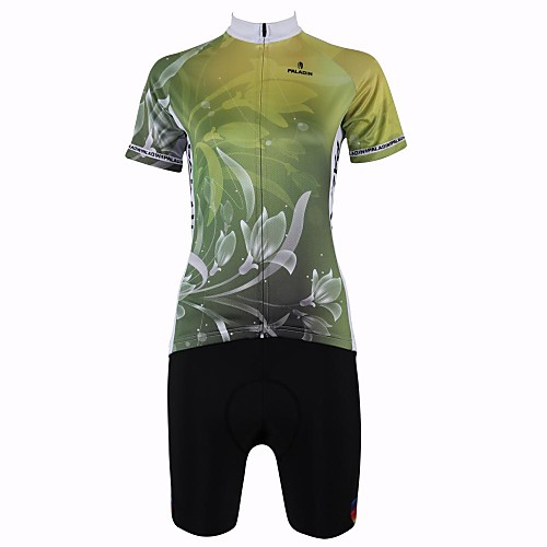 

ILPALADINO Women's Short Sleeve Cycling Jersey with Shorts Mineral Green Floral Botanical Plus Size Bike Shorts Jersey Clothing Suit Breathable Quick Dry Back Pocket Sports Floral Botanical Mountain