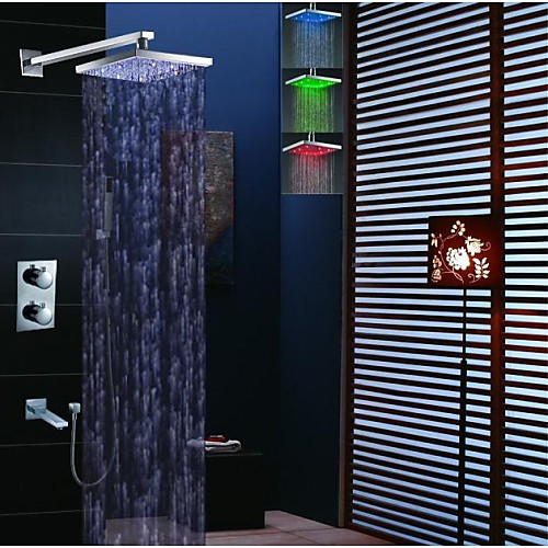 

Shower Faucet Set - Handshower Included Thermostatic LED Contemporary Chrome Wall Mounted Brass Valve Bath Shower Mixer Taps